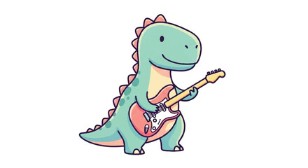 Fototapeta premium Cute cartoon dinosaur playing electric guitar.
