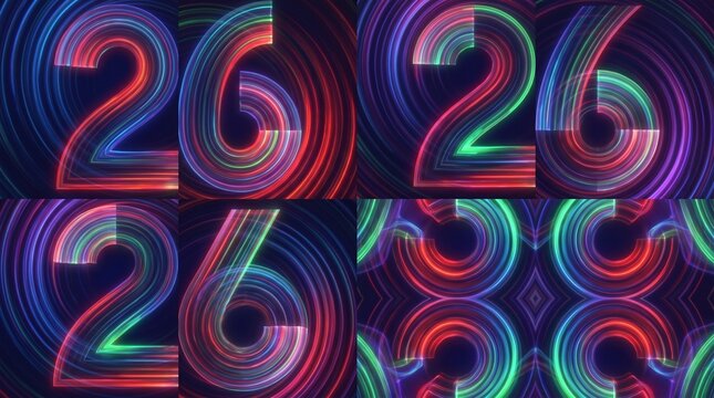 Glowing neon abstract design featuring the number 26