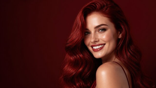 Smiling woman with long red hair