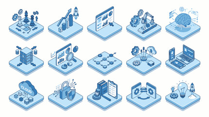Fototapeta premium Modern Isometric Stack Diagram Infographic Vector Showcasing Business Systems Technology Stack and Software Integration Layers on White Background