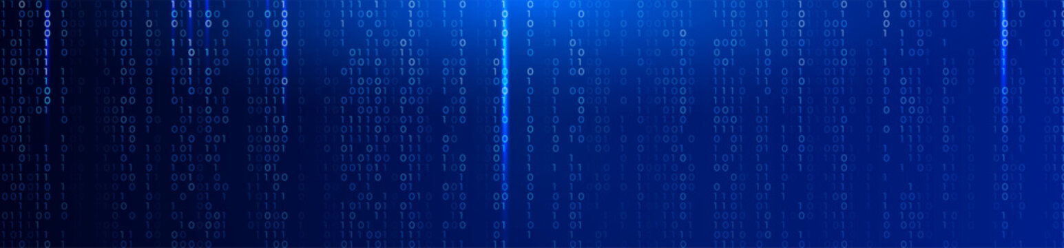 1 0 Binary Code, Abstract Matrix Blue Background for Computer Data Digital Technology, Cybersecurity, SaaS, Software Cyber Tech Pattern. Information Network Texture Programming BG. Vector Backdrop