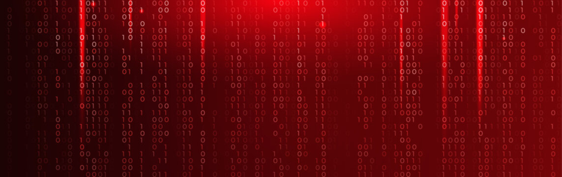 Virus Code Flow Red Binary Code Bug Cyber Attack Pattern. Malware Attack Ransomware Warning Background. Computer Hacking Cyber Security Breach. AI Data Phishing Digital Fraud BG. Vector Illustration