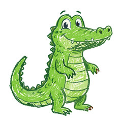Fototapeta premium Cute Crocodile Crayon Drawing Vector Illustration