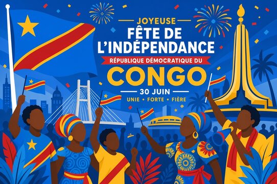 Celebration of Independence Day in the Democratic Republic of Congo with joyful participants.