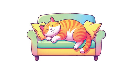 Fototapeta premium Cute Orange Tabby Cat Sleeping Peacefully on a Cozy Sofa.