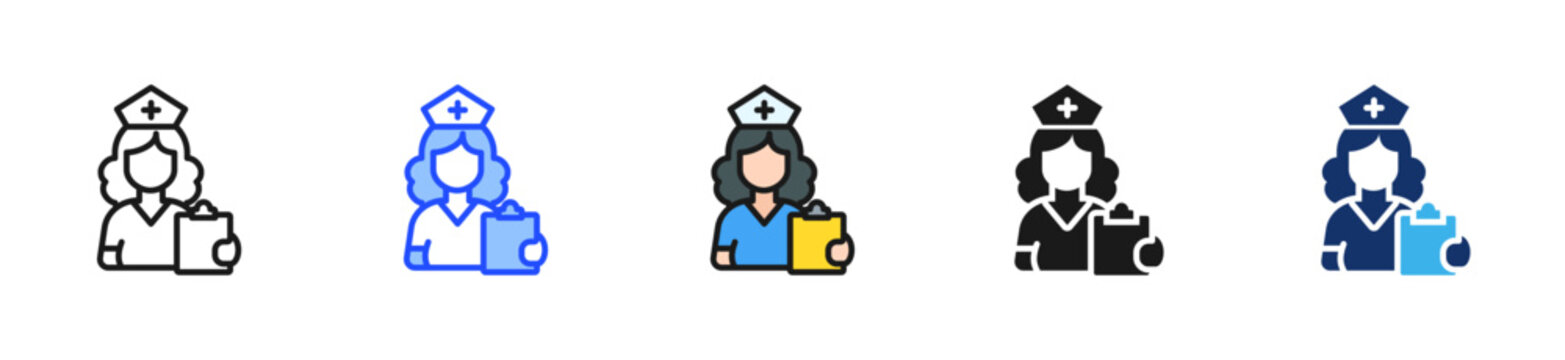 Volunteer Nurse Icon Collection With Multiple Styles