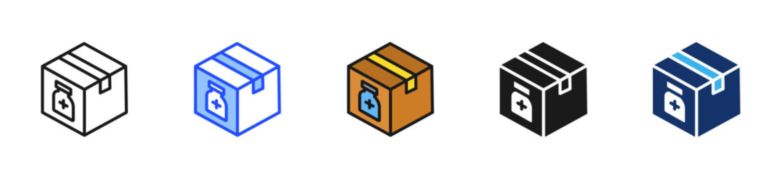 Vaccine Box Icon Collection With Multiple Styles