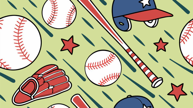 Baseball Elements Diagonal Seamless Pattern Vector