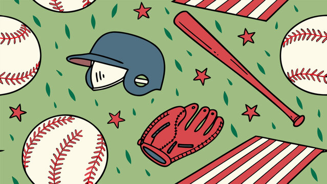 Baseball Equipment Seamless Pattern Vector