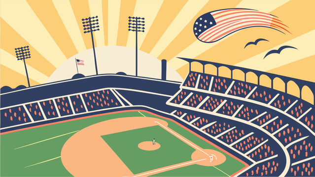 Baseball Stadium with American Flag Vector