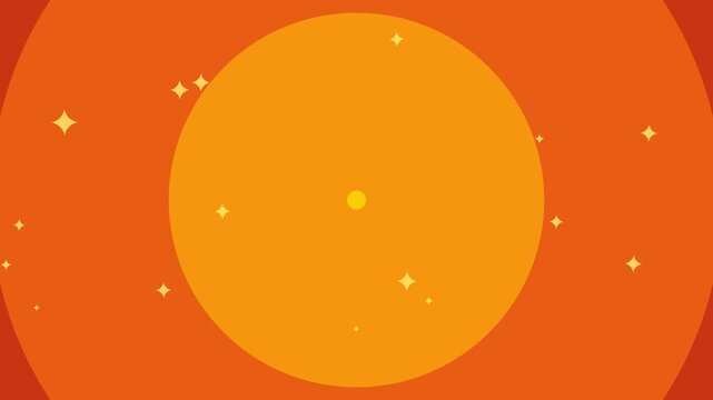 Abstract summer orange background animation with zooming concentric circles and tiny floating sparkle stars, creating a vibrant flat vector backdrop for sunny cartoon intro