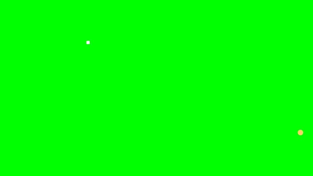 Minimalist geometric shape particles animation with floating white squares and pastel yellow dots on a green screen background, perfect for creative transition overlay elements