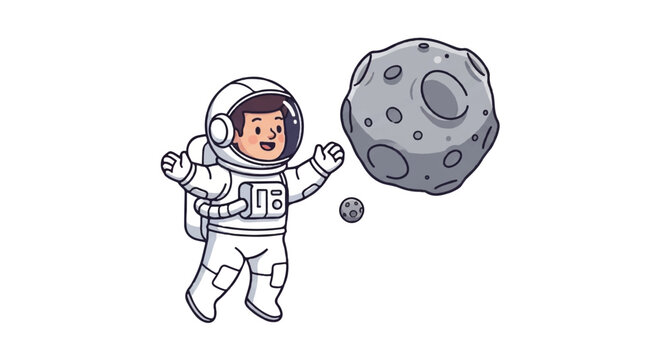 Cute Astronaut Floating Near Asteroid in Space.