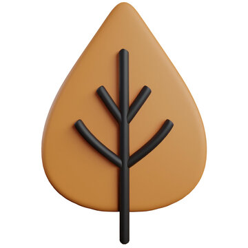 Stylized 3D fall leaf icon in orange color isolated on white background for adobe stock designs