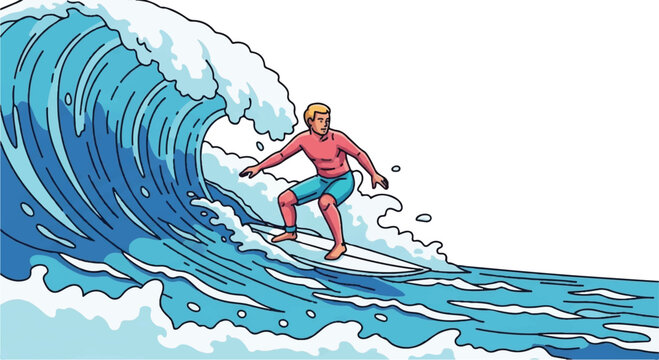 Surfer Riding a Giant Wave in the Ocean.