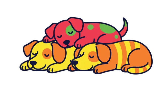 Three Adorable Cartoon Puppies Sleeping Peacefully Together.