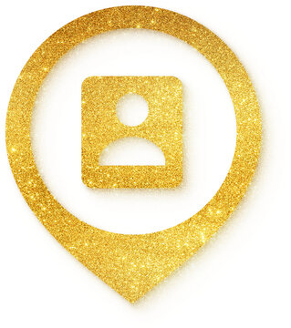 User rectangle icon in gold glitter location pin shape for user rectangle profile person avatar account identity member login app and system on transparent background.