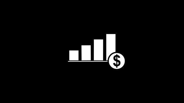 statistic growth business icon with loop dollar sin business concept on black background and Alpha channel. Increasing business growth chart with dollar sin.
