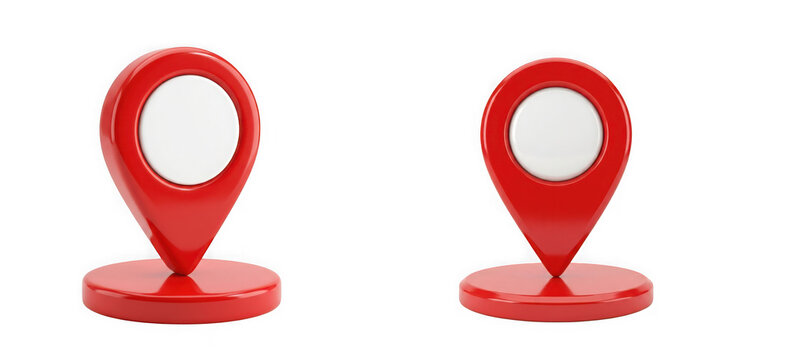 Pair of red map location pins with location, navigation, destination isolated on transparent background