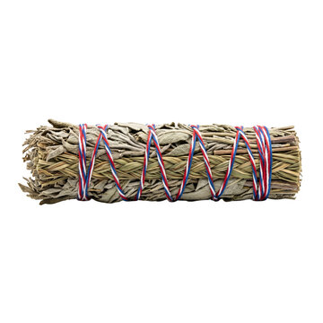 Dried Sage and Sweetgrass Bundle Wrapped in Patriotic Thread for Cultural and Spiritual Concepts