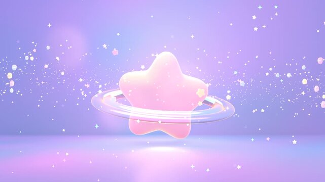 Dreamy star-shaped planet with glowing lights and magical sparkles animation. (loop)