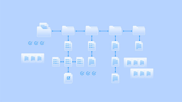 Document management workflow system with folder structure, file processing pipeline and task checklist document integration.
