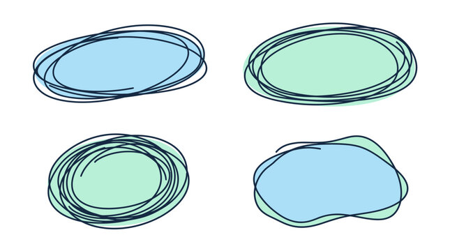 Hand drawn scribble circles in blue and green colors isolated