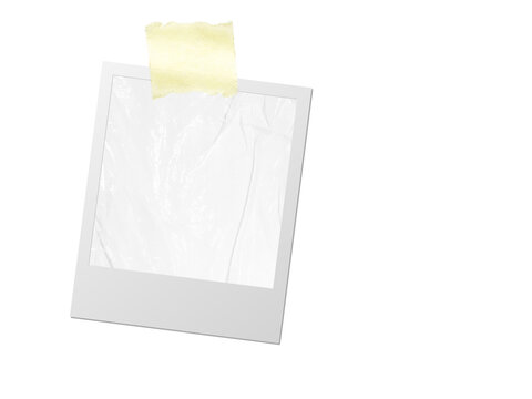 Vintage photo frame card with textured paper and adhesive yellow tape, isolated on transparent PNG background