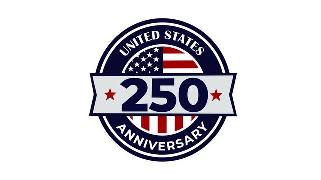 United States 250th Anniversary emblem featuring patriotic American flag elements, stars, and bold typography on a clean background. Ideal for celebrations, history, independence, and national events.