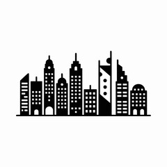 Obraz premium A black silhouette of a modern city skyline on white background
