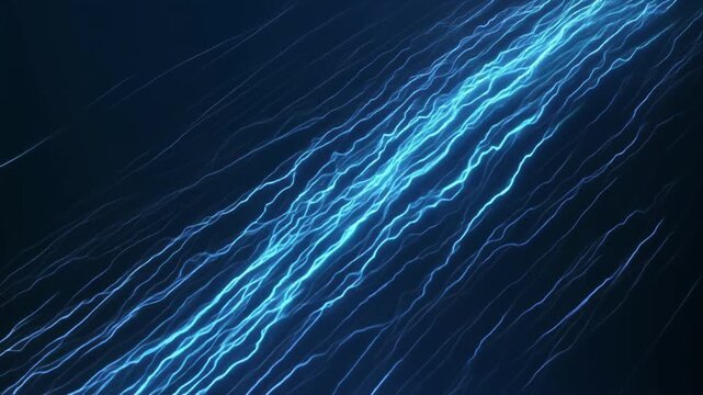 Abstract Electric Blue Lightning Lines Flowing On Dark Background