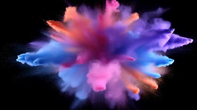 Colorful smoke explosion on a black background. Represents creativity, energy, and artistic expression in visual media