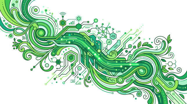 Green Technology Flow: Nature and Circuitry Fusion, Eco-Friendly Innovation