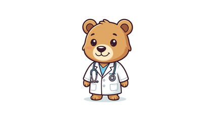 Fototapeta premium Minimalist doctor bear mascot logo, simple geometric shapes, friendly healthcare character, clean vector artwork, modern branding style, flat colors, isolated background, bear, teddy, cartoon, animal,