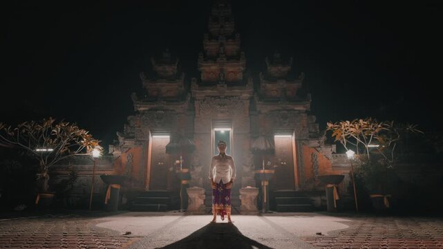 Cinematic Symmetrical Shot of Man and Temple