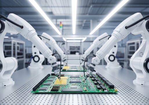 Robot hands assembling circuit board