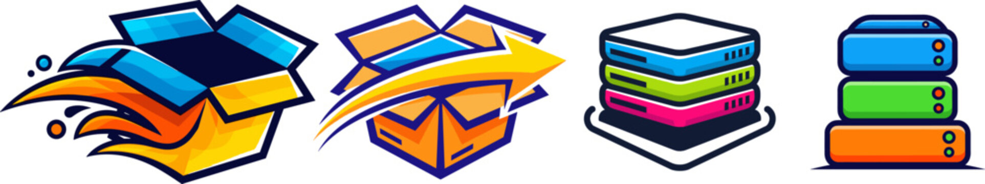 Server and Cloud Technology Logo Set Featuring Data Storage Icons, Hosting Branding, Database Symbols, Network Infrastructure Logos and IT Vector Collection