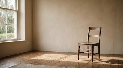 Fototapeta premium empty room with single wooden chair.