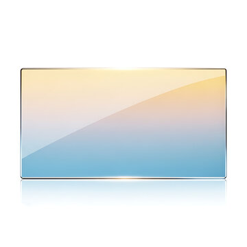 Shiny Rectangular Glass Panel with Soft Gradient Background and Reflection on White Surface