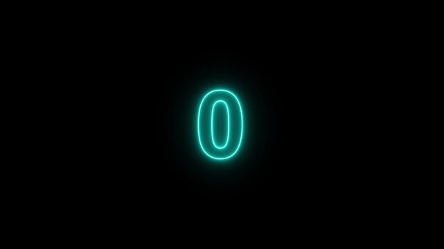 5 second countdown timer with neon number text from 5 to 0 and interesting animation on black background. Glowing neon countdown timer 5 sec animation.