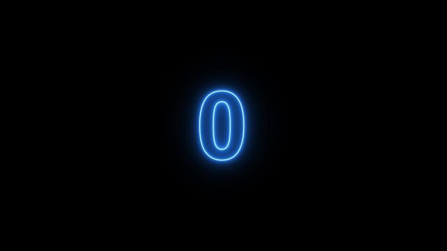 5 second countdown timer with neon number text from 5 to 0 and interesting animation on black background. Glowing neon countdown timer 5 sec animation.