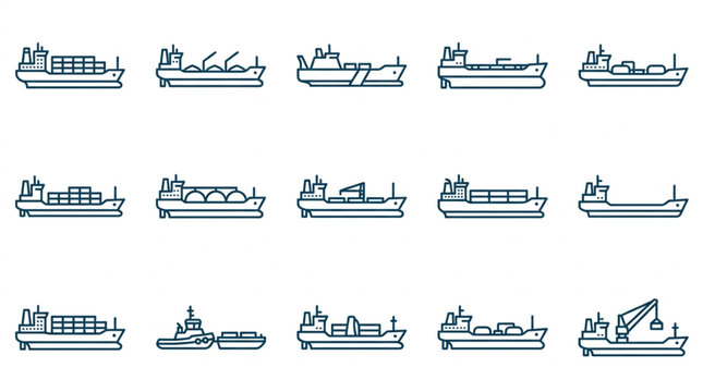 Collection of Various Types of Ships and Vessels Illustration