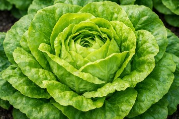 Obraz premium Lettuce Head with Vibrant Green Leaves and Dew Drops Ready for Salad
