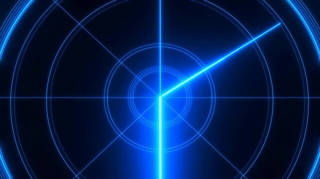 Futuristic radar screen with glowing blue lines and circular patterns. Represents technology, navigation, and data visualization in modern applications