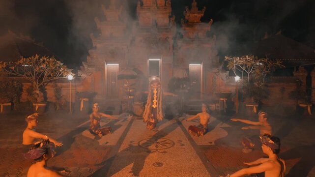 Cinematic Shot of Rangda and Followers in Mist