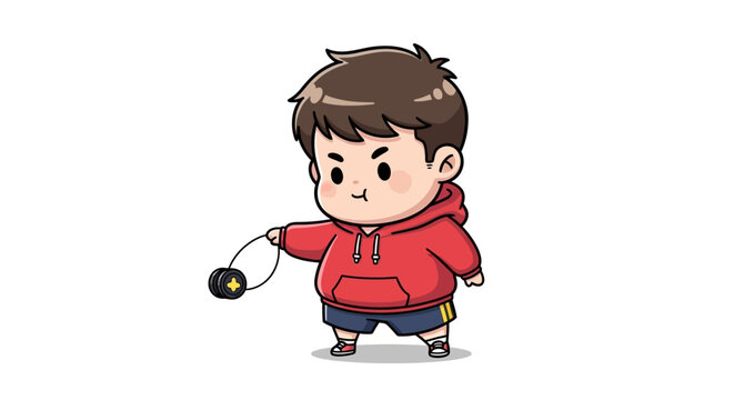 Cute cartoon boy playing with yo yo toy.