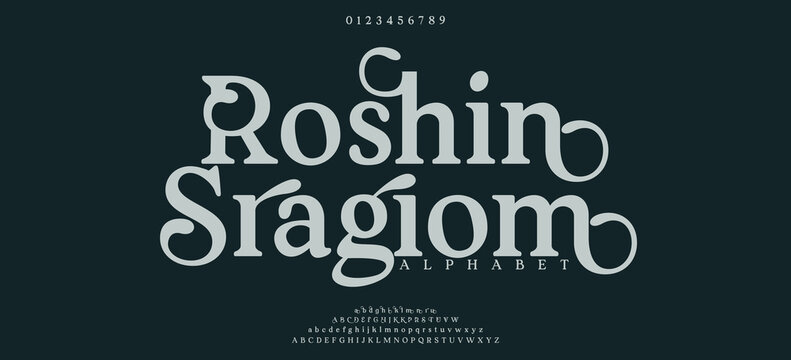 Roshin Sragiom Elegant luxury alphabet font logo. Typography modern classic lettering serif italic fonts decorative wedding vintage retro logos. vector illustration