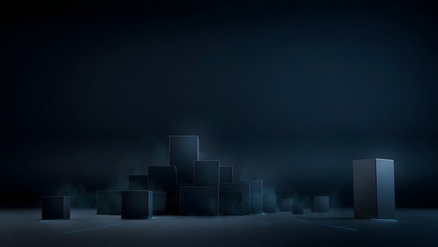 Dark abstract cube landscape with subtle blue rim lighting &ndash; Suitable for game level design, abstract 3D architecture, or minimal tech wallpapers.