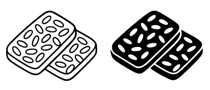 Fried tempeh illustration, minimalist outline and silhouette icon, for food design