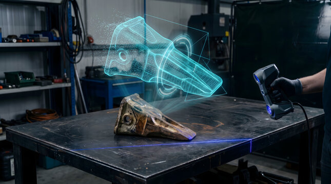 Engineer uses 3d scanner to create digital model of metal part